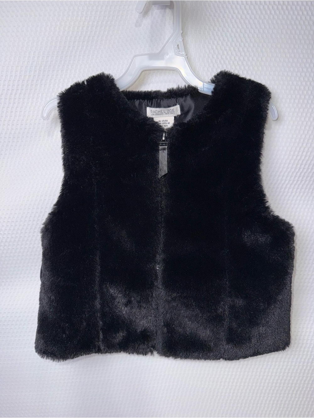 Rachel Zoe Girls Black Faux Fur Vest Size 5/6 Zip Front Lined NWOT